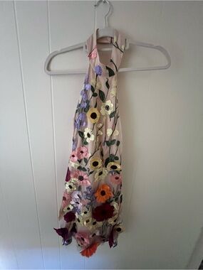 Floral Embroidered Halter Dress - Pink Background